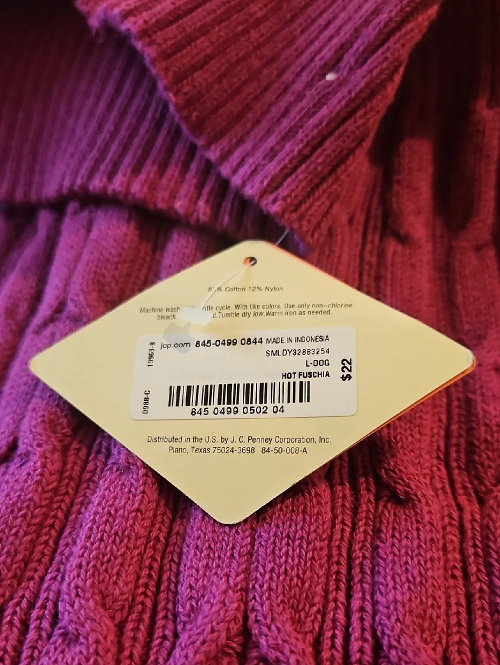 FREE* St. John’s Bark adorable Cable Knit cotton Dog sweater Hot Fuchsia  Sz.L